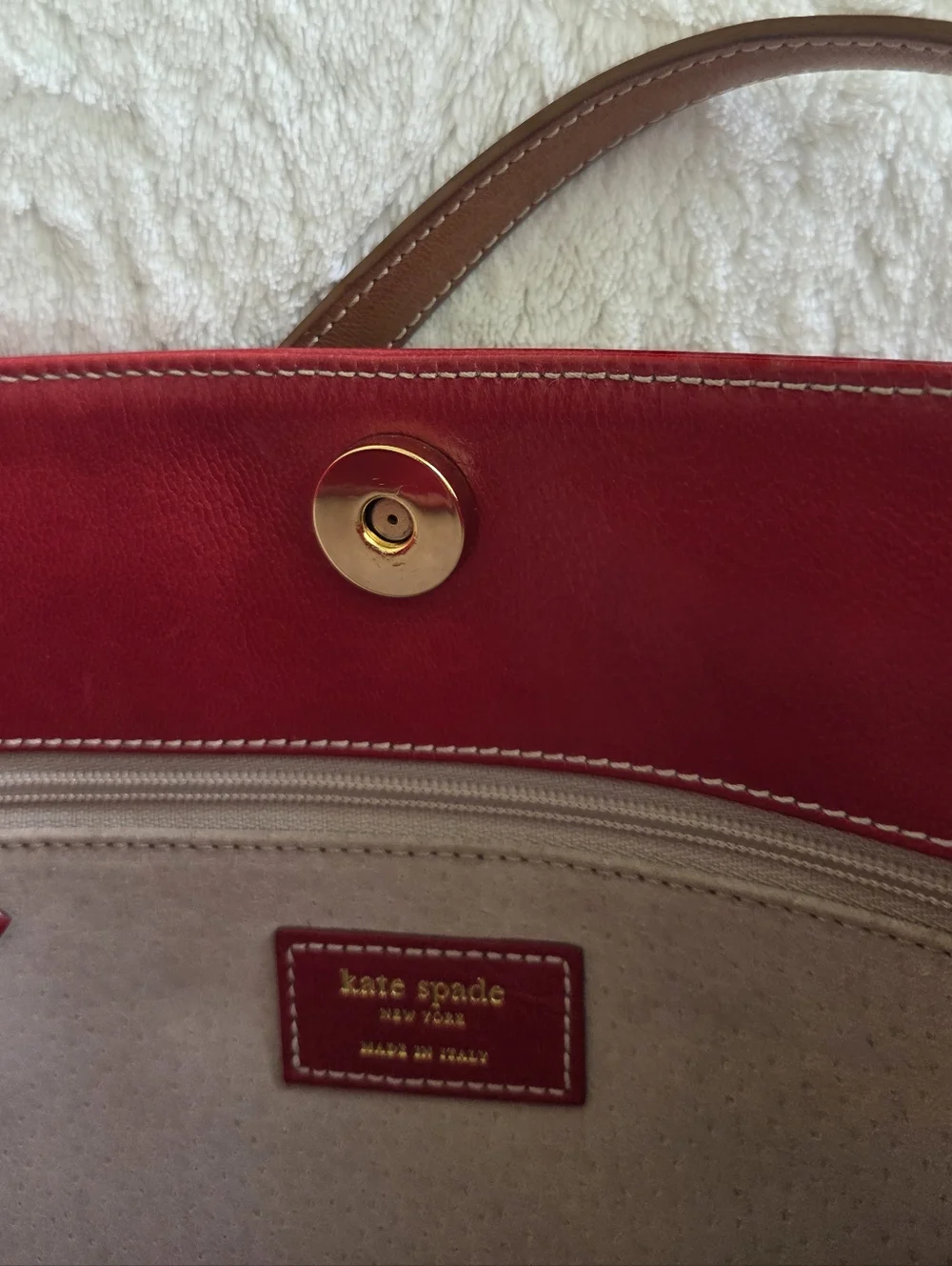 Vintage!!! Kate Spade ✨️ Red Leather Tote Bag with Tan Straps